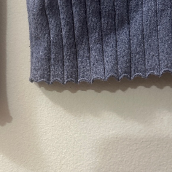 Dusty Blue-Grey Ribbed Cardigan Lettuce-Hem - Picture 4 of 6